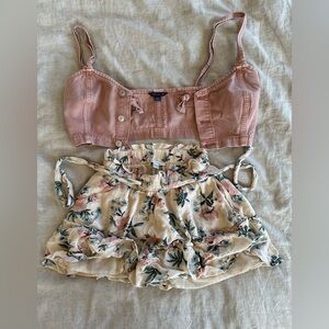 American Eagle Outfitters Pink Top and Floral Short Set